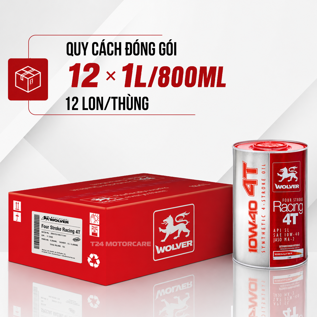 (SỈ) Thùng 12 lon nhớt Wolver Racing 10W40 SL